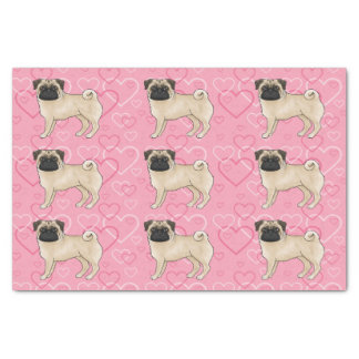 Fawn Pug Dog Cartoon Mops Love Heart Pattern Pink Tissue Paper