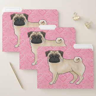 Fawn Pug Dog Cartoon Mops Pink Love Heart Pattern File Folder
