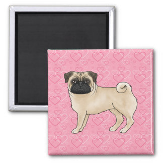 Fawn Pug Dog Cartoon Mops Pink Love Heart Pattern Magnet
