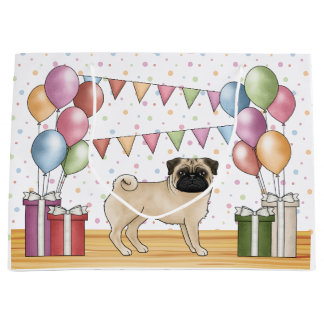 Fawn Pug Dog Colorful Pastel Birthday Balloons Large Gift Bag