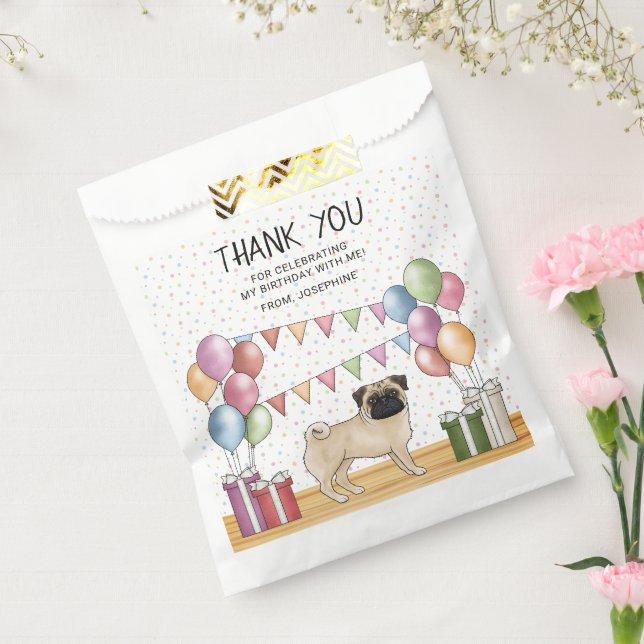 Fawn Pug Dog Colorful Pastel Birthday Thank You Favor Bag (Sealed)