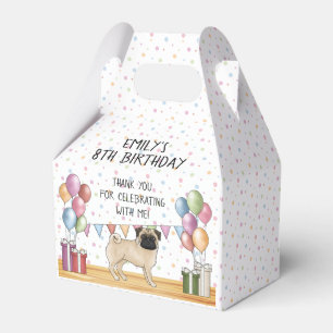 Fawn Pug Dog Colorful Pastel Birthday Thank You Favor Boxes