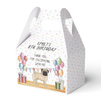Fawn Pug Dog Colorful Pastel Birthday Thank You Favor Boxes
