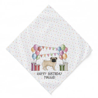 Fawn Pug Dog Colorful Pastel Happy Birthday Bandana