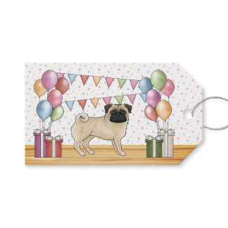 Fawn Pug Dog Colorful Pastel Happy Birthday Gift Tags