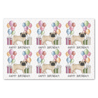 Fawn Pug Dog Colorful Pastel Happy Birthday Tissue Paper