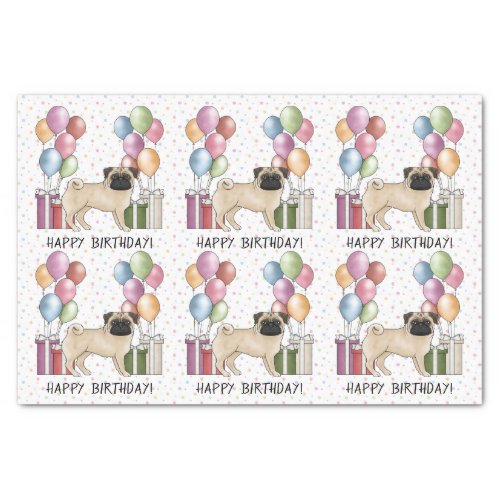 Fawn Pug Dog Colorful Pastel Happy Birthday Tissue Paper