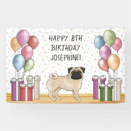 Fawn Pug Dog Colorful Pastels Happy Birthday Banner