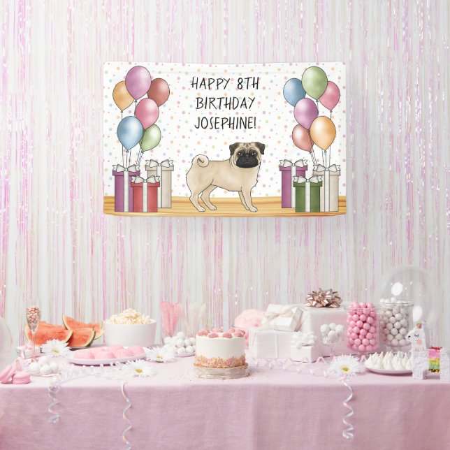 Fawn Pug Dog Colorful Pastels Happy Birthday Banner (Party)