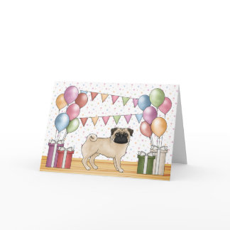 Fawn Pug Dog Colorful Pastels Happy Birthday Card