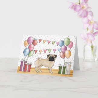 Fawn Pug Dog Colorful Pastels Happy Birthday Card