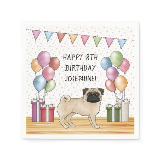 Fawn Pug Dog Colorful Pastels Happy Birthday Napkins