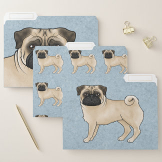 Fawn Pug Dog Cute Cartoon Dog Canine On Blue File Folder