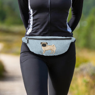 Fawn Pug Dog Cute Cartoon Dog Illustration Blue Fanny Pack