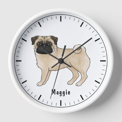 Fawn Pug Dog Cute Cartoon Illustration With Name Clock