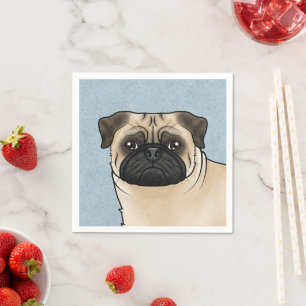 Fawn Pug Dog Cute Cartoon Mops Head Illustration Napkins