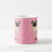 Fawn Pug Dog Cute Mops And Pink Hearts With Name Coffee Mug (Center)