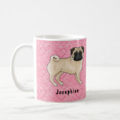 Fawn Pug Dog Cute Mops And Pink Hearts With Name Coffee Mug (Left)