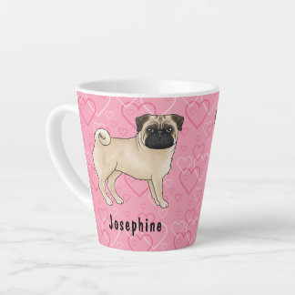 Fawn Pug Dog Cute Mops And Pink Hearts With Name Latte Mug