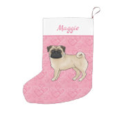 Fawn Pug Dog Cute Mops And Pink Hearts With Name Small Christmas Stocking (Back)