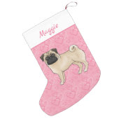 Fawn Pug Dog Cute Mops And Pink Hearts With Name Small Christmas Stocking (Back (Hanging))