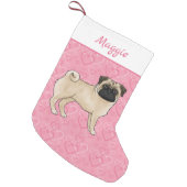 Fawn Pug Dog Cute Mops And Pink Hearts With Name Small Christmas Stocking (Front (Hanging))