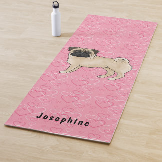Fawn Pug Dog Cute Mops And Pink Hearts With Name Yoga Mat