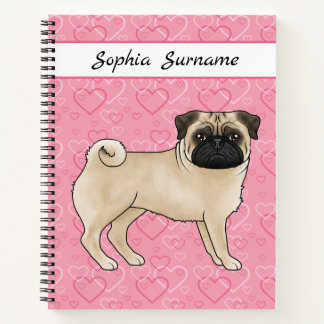Fawn Pug Dog Cute Mops And Pink Hearts With Text Notebook