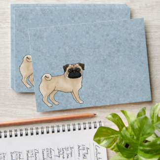 Fawn Pug Dog Cute Mops Dog Breed Design Blue Envelope