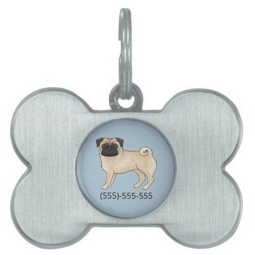 Fawn Pug Dog Cute Mops Dog With Phone Number Pet ID Tag