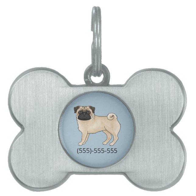 Fawn Pug Dog Cute Mops Dog With Phone Number Pet ID Tag (Front)