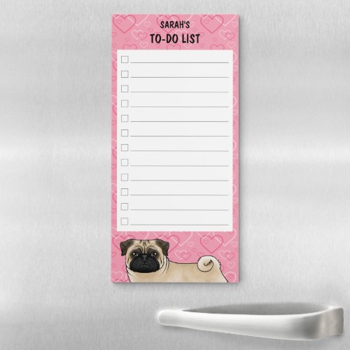 Fawn Pug Dog Cute Mops Pink Love Hearts To_Do List Magnetic Notepad