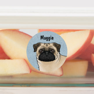 Fawn Pug Dog Head Close-Up And Custom Name Labels