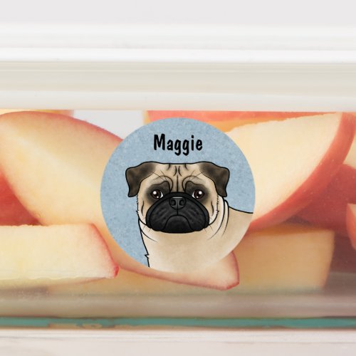 Fawn Pug Dog Head Close_Up And Custom Name Labels
