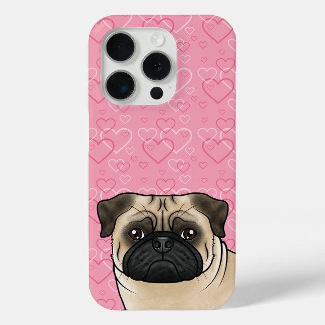 Fawn Pug Dog Head Close-Up On Pink Love Hearts Case-Mate iPhone Case (Back)