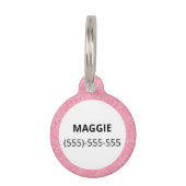 Fawn Pug Dog Head Close-Up On Pink Love Hearts Pet ID Tag (Back)