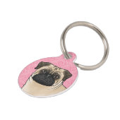 Fawn Pug Dog Head Close-Up On Pink Love Hearts Pet ID Tag (Side)