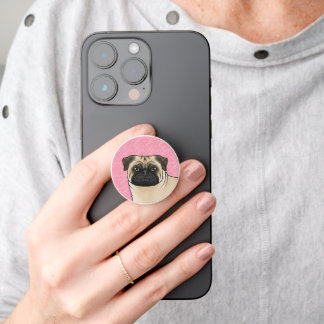 Fawn Pug Dog Head Close-Up On Pink Love Hearts PopSocket