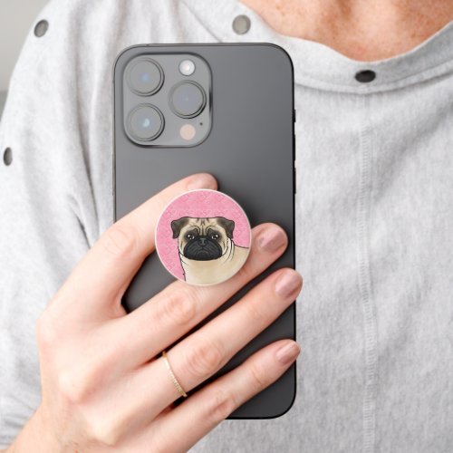 Fawn Pug Dog Head Close_Up On Pink Love Hearts PopSocket