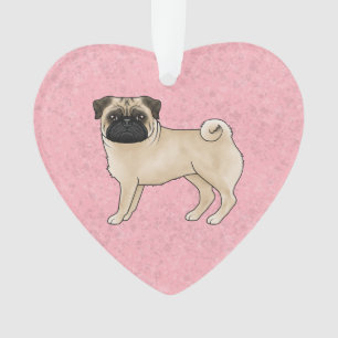 Fawn Pug Dog Illustration With Custom Text Pink Ornament