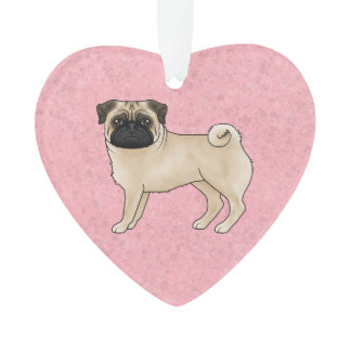 Fawn Pug Dog Illustration With Custom Text Pink Ornament