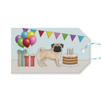 Fawn Pug Dog Mops Dog Colorful Happy Birthday Gift Tags