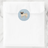 Fawn Pug Dog Standing Cute Cartoon Illustration Classic Round Sticker (Bag)