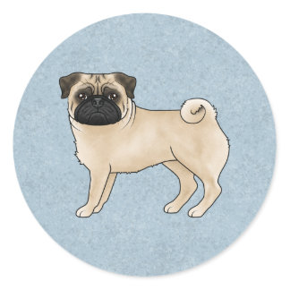 Fawn Pug Dog Standing Cute Cartoon Illustration Classic Round Sticker