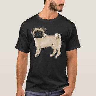 Fawn Pug Dog Standing Cute Cartoon Illustration T-Shirt