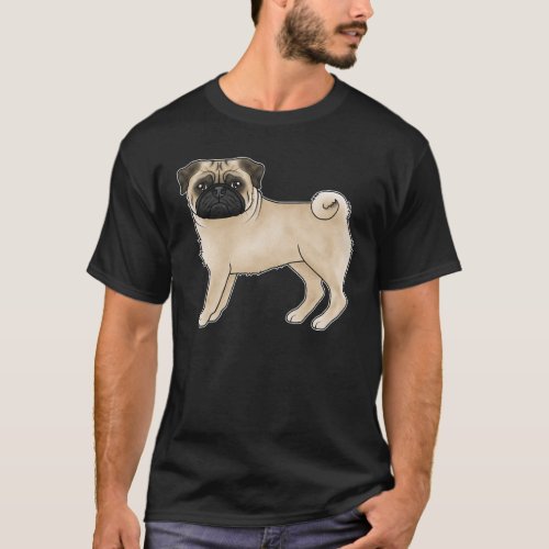 Fawn Pug Dog Standing Cute Cartoon Illustration T_Shirt