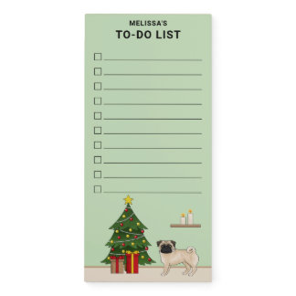 Fawn Pug Dog With A Christmas Tree To-Do List Magnetic Notepad