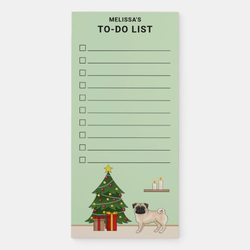 Fawn Pug Dog With A Christmas Tree To_Do List Magnetic Notepad