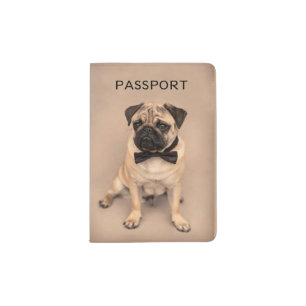 Fawn Pug Dog with Bow Tie Passport Holder