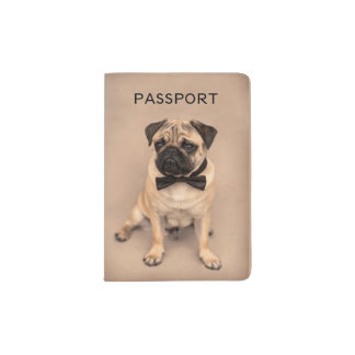 Fawn Pug Dog with Bow Tie Passport Holder